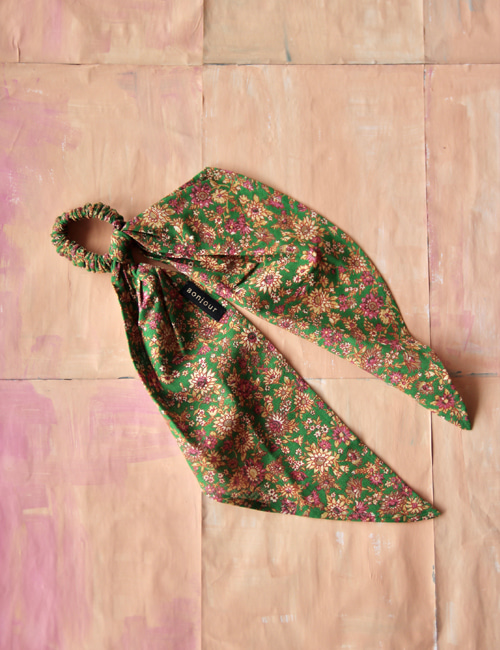 [BONJOUR DIARY]Hair Elastic Scarf _ Small pink flowers print