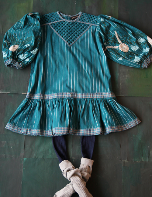 [BONJOUR DIARY]Folk dress with braid top &amp; embroidery  _ Ikat blue[3Y, 4Y, 6Y, 10Y]