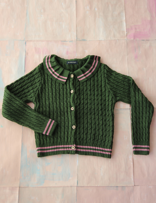 [BONJOUR DIARY]Knitted Cardigan green twist