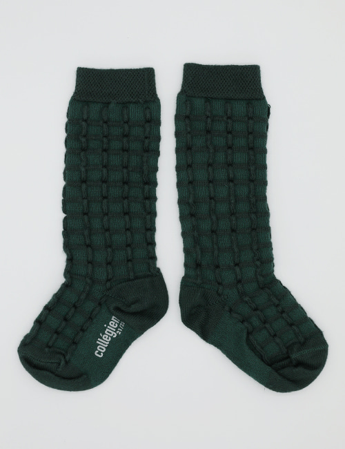 [COLLEGIEN]Textured Checked-knit Knee-high Socks (No.785)[21/23, 24/27, 28/31]