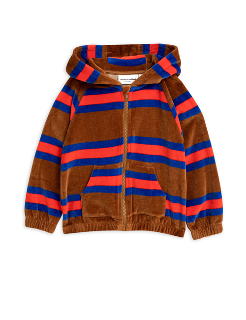 [MINI RODINI] Velour stripe zip hoodie _ brown