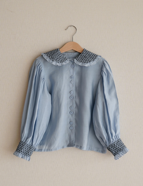 [MES KIDS DES FLEURS]embroidered shirt _ Turquoise[110, 120]