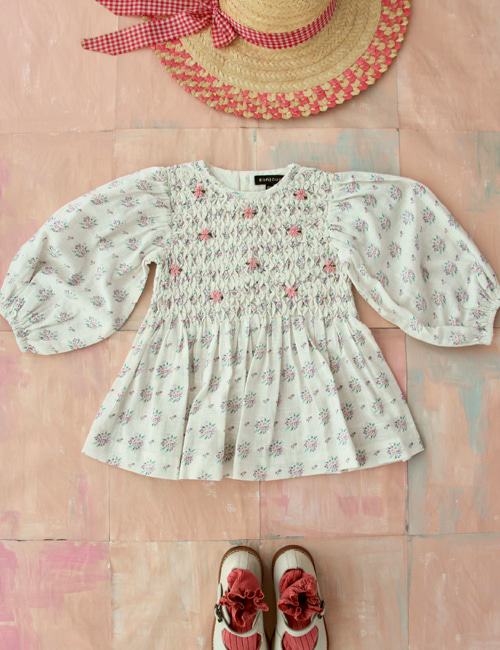 [BONJOUR DIARY] Handsmock blouse _ Small pastels flowers
