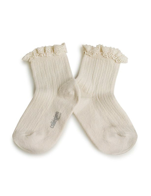 [COLLEGIEN] Lace Trim Ribbed Ankle Socks (N0.037) [32/35]