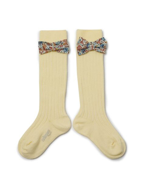 [COLLEGIEN] Ribbed Knee-high Socks with Liberty Bow (No.039)[24/27, 32/35]