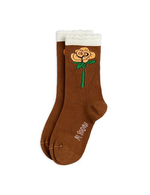 [MINI RODINI] Roses scallop socks _ Brown