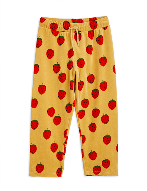 [MINI RODINI]  Strawberries velour aop trousers _ Beige [ 104/110, 116/122, 128/134, 140/146]