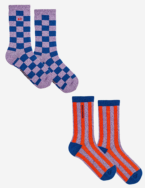 [BOBO CHOSES]Checkerboard and stripes long socks pack