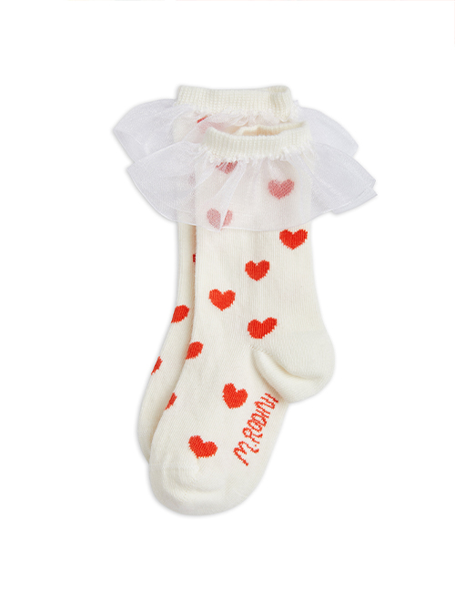 [MINI RODINI]Hearts frill 1-pack socks _ White