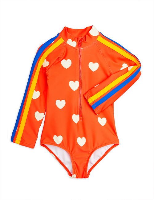 [MINI RODINI]Hearts aop ls uv swimsuit _ Red [92/98, 104/110, 116/122, 128/134]