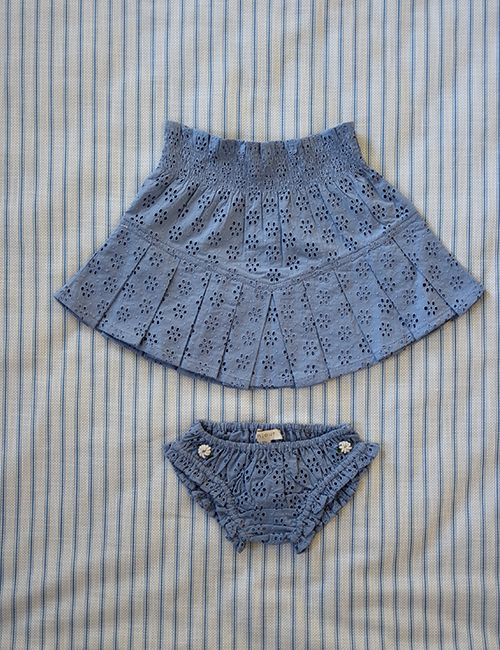 [BONJOUR DIARY] SET - PLEATED SKIRT + PANTY  _ Blue broderie anglaise organic voile