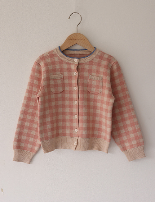 [MES KIDS DES FLEURS]Plaid sweater _ pink [100%  cotton] [M]