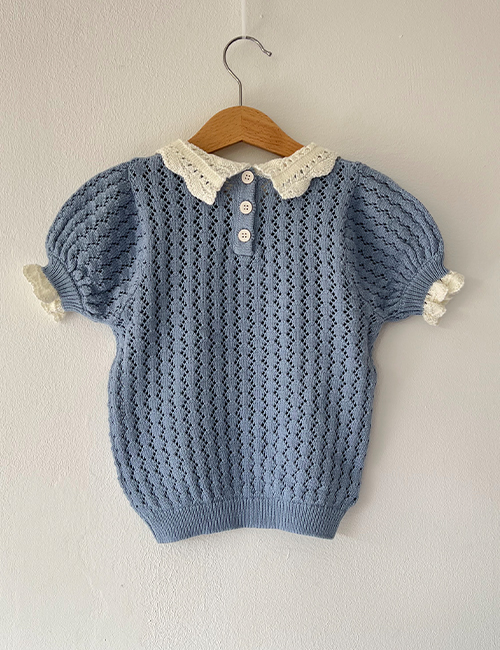 [MES KIDS DES FLEURS]Lace collar sweater _ blue [100%long-staple cotton] [XS,S,L]
