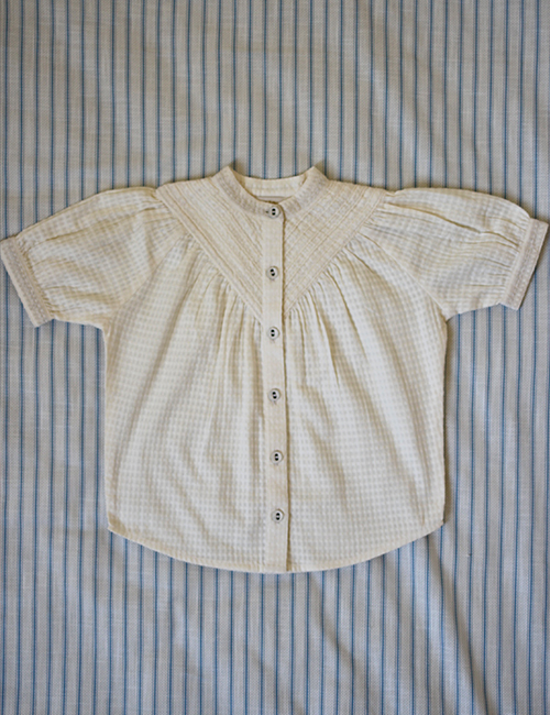 [BONJOUR DIARY] ESSENTIAL BLOUSE _ Natural organic check voile [2-3Y, 4Y, 6Y]