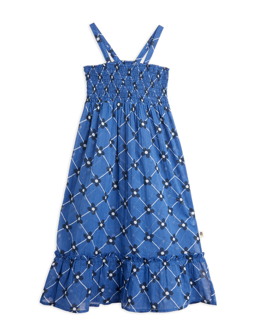 [MINI RODINI] Flower check woven smock dress _ Blue[92/98, 104/110, 116/122]