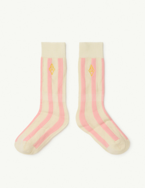 [T.A.O]  Pink Stripes Logo Hen Kids Socks