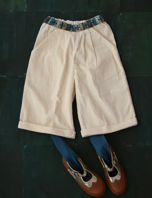 [BONJOUR DIARY]Large Pant with embroidery _ Ivory Corduroy