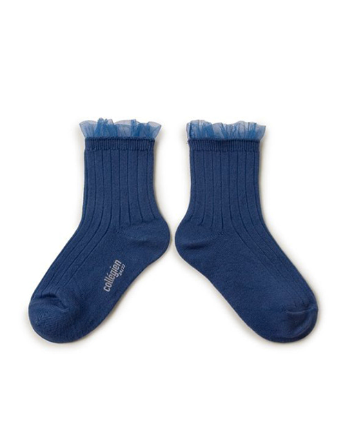 [COLLEGIEN] Tulle Frill Ribbed Ankle Socks (N0.615)[24/27, 28/31, 32/35]