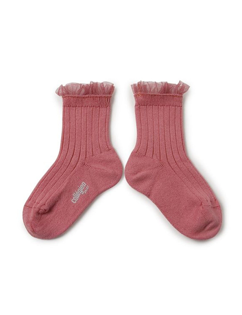 [COLLEGIEN] Tulle Frill Ribbed Ankle Socks (N0.787)[24/27, 32/35]