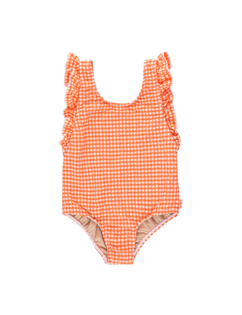 [TINY COTTONS]  VICHY FRILLS SWIMSUIT _ light cream/summer red