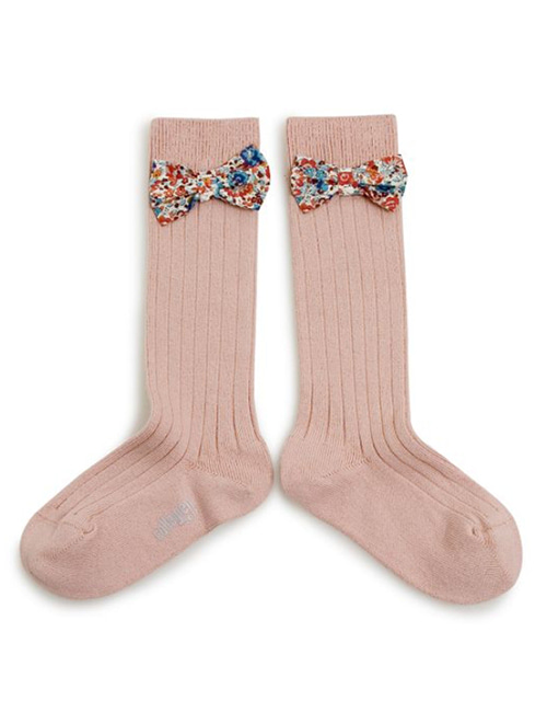 [COLLEGIEN] Ribbed Knee-high Socks with Liberty Bow (No.331)[24/27, 28/31, 32/35]