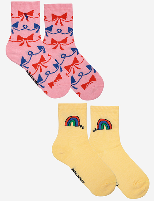 [BOBO CHOSES]Rainbow &amp; Ribbon Bow All Over short socks pack x 2 [ 23-25, 26-28, 29-31, 35-37]