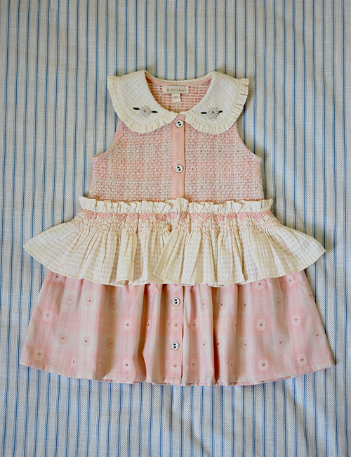 [BONJOUR DIARY] MADEMOISELLE TUNIQUE _ Pink jacquard flower check [4Y]