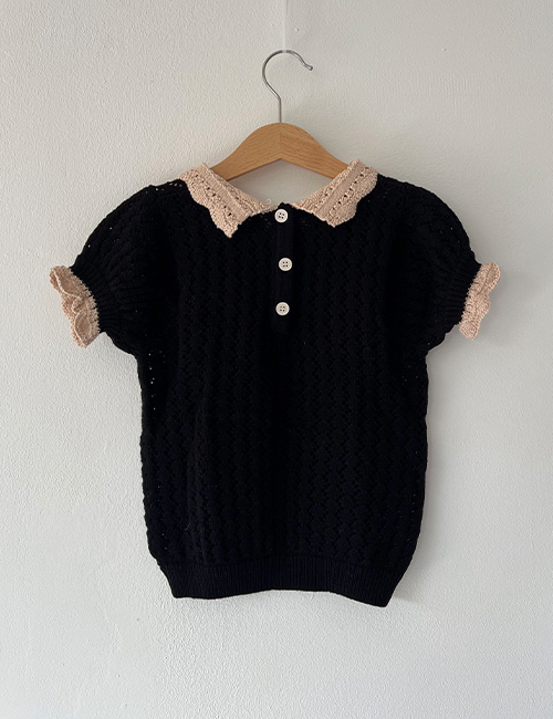 [MES KIDS DES FLEURS]Lace collar sweater _ black  [100%long-staple cotton] [XS]