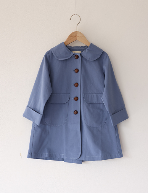 [MES KIDS DES FLEURS]Long trench coat _ Blue [100% cotton] [90,100,110,120,130]